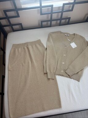 Sioni Heather Sand Knit Cardigan & Skirt Set